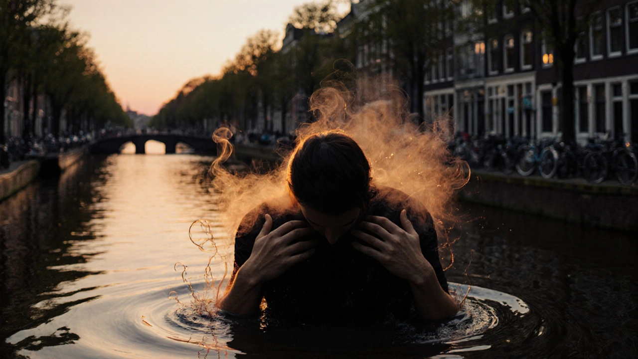 Een silhouet ontspant zich terwijl spanningen oplossen in licht, onder de zachte greep van handen.