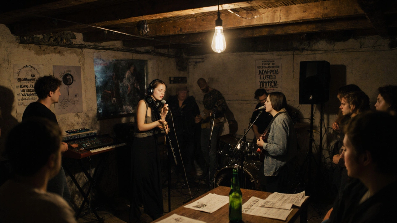 Kleine band speelt in de Kantine met een toegewijde publiek onder een oude lamp.