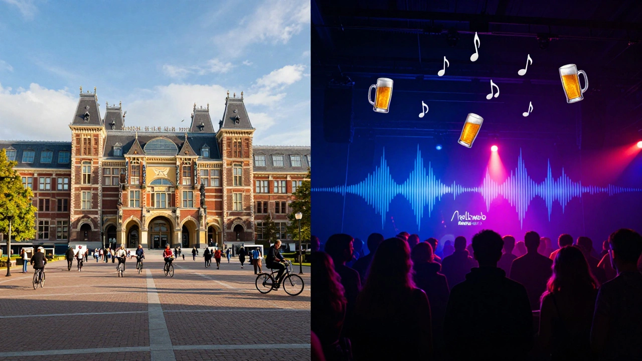 Contrast tussen een rustige dag en een levendige avond bij Melkweg, met muziek als vloeiende energie.