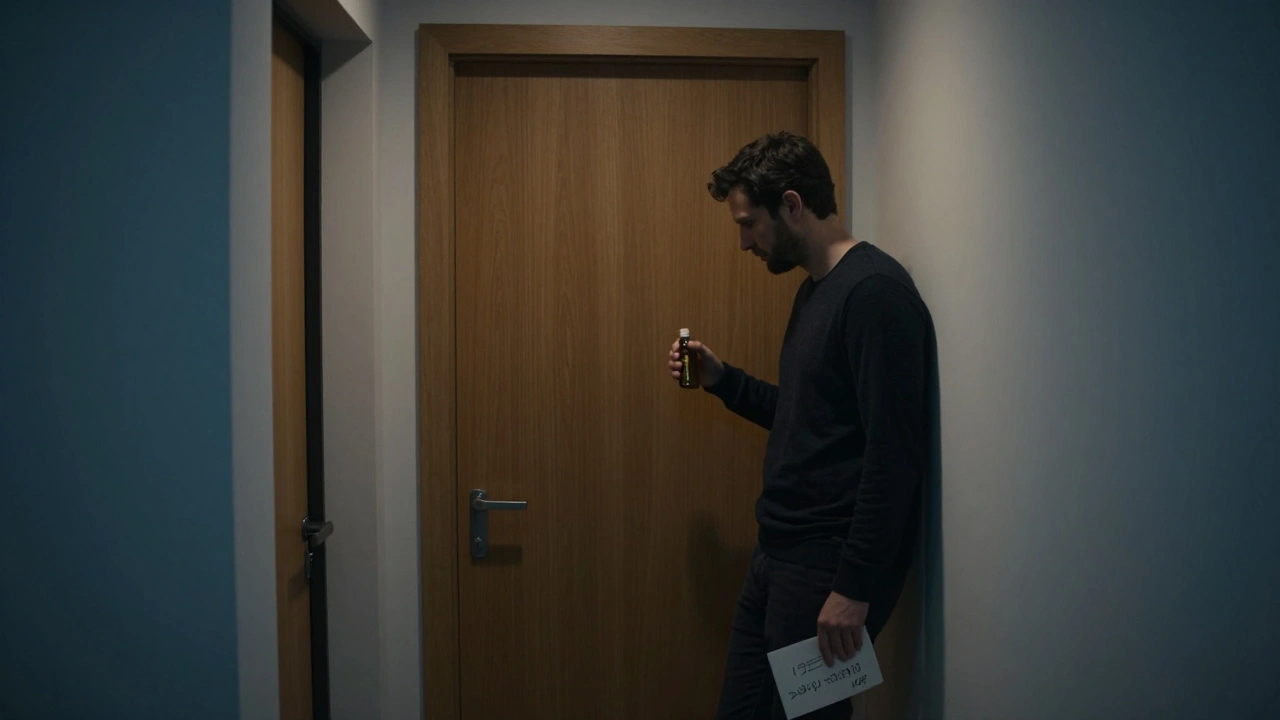 Een man staat voor een gesloten deur in een Amsterdamse flat, een fles olie in de hand, klaar om een geheime massage te ervaren.