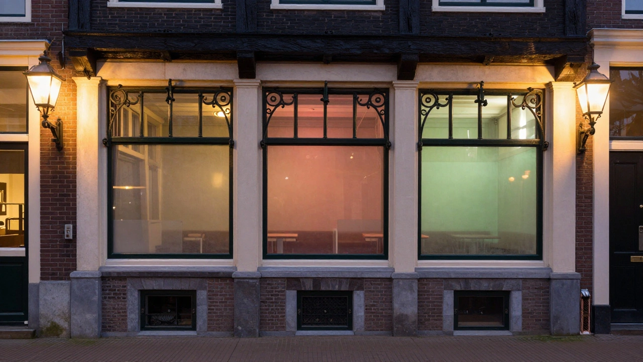 Gedetailleerd gevelraam van traditioneel raampje aan het Damrak