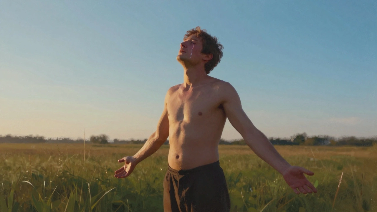 Gezicht van man met tranen die emoties vrij laten komen.